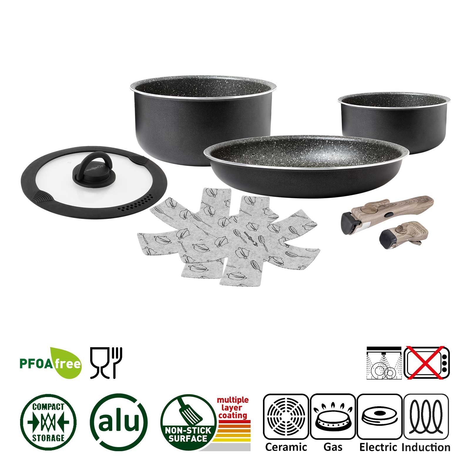 BRUNNER Topf-Set BRUNNER Camping Topfset PIRATE Vacublock Leicht, Stapelbar, Alu, (7-tlg)