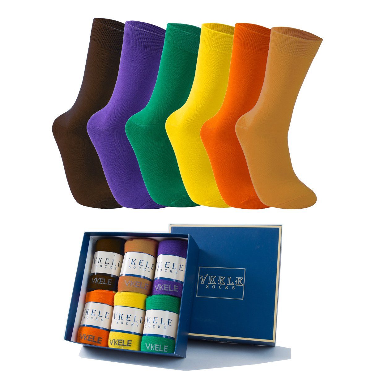 Vkele Socken Bunte Socken (6-Paar) Geschenkpack einfarbige socken herrensocken, Crew Socken Bunt03
