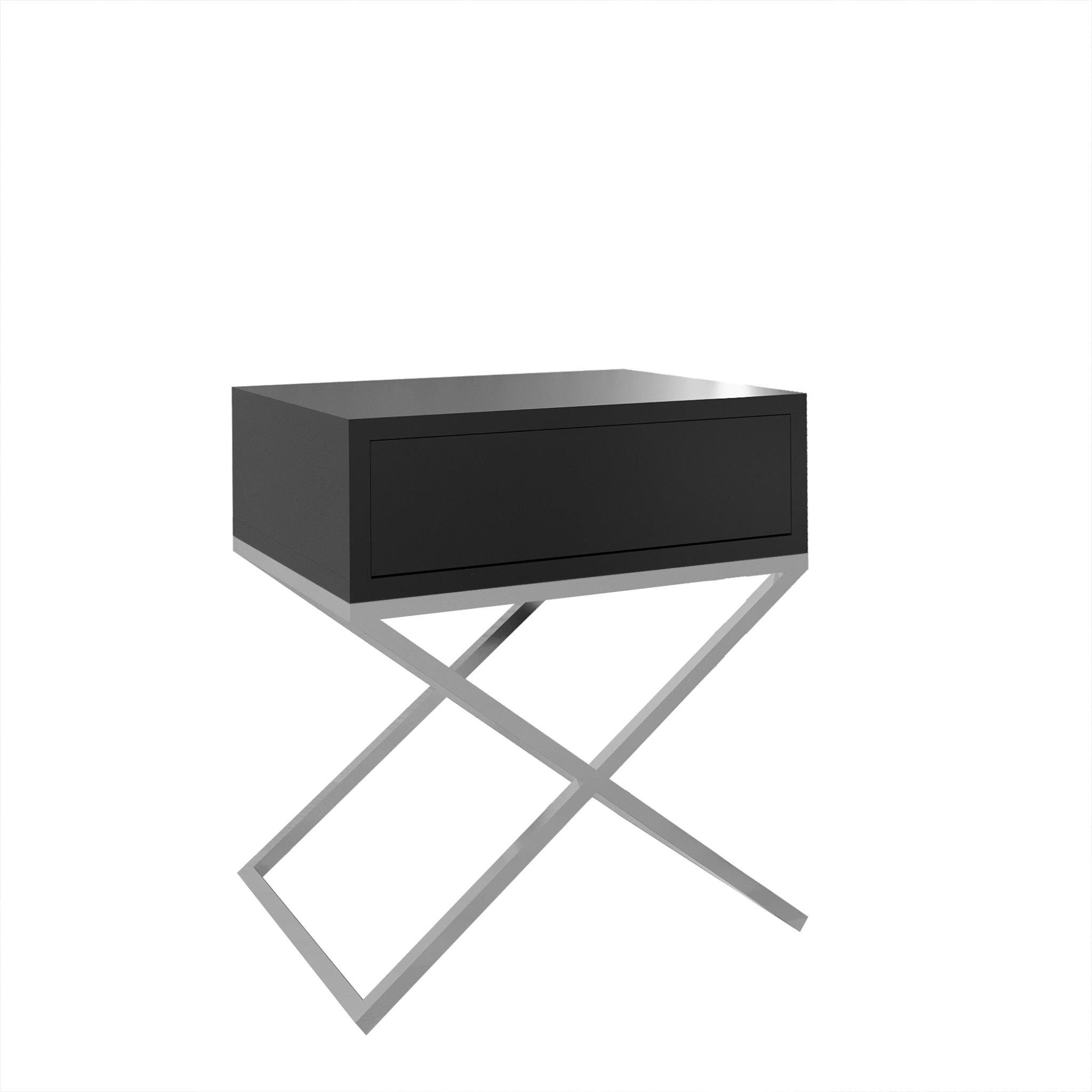 Beautysofa Nachttisch Max (inkl. Schublade, im x für 50 H (B T), Schlafzimmer Deisgn Schwarz Weiß | 35 x 45 kleine x Tisch cm Metallgestell, modernes x x-förmigen