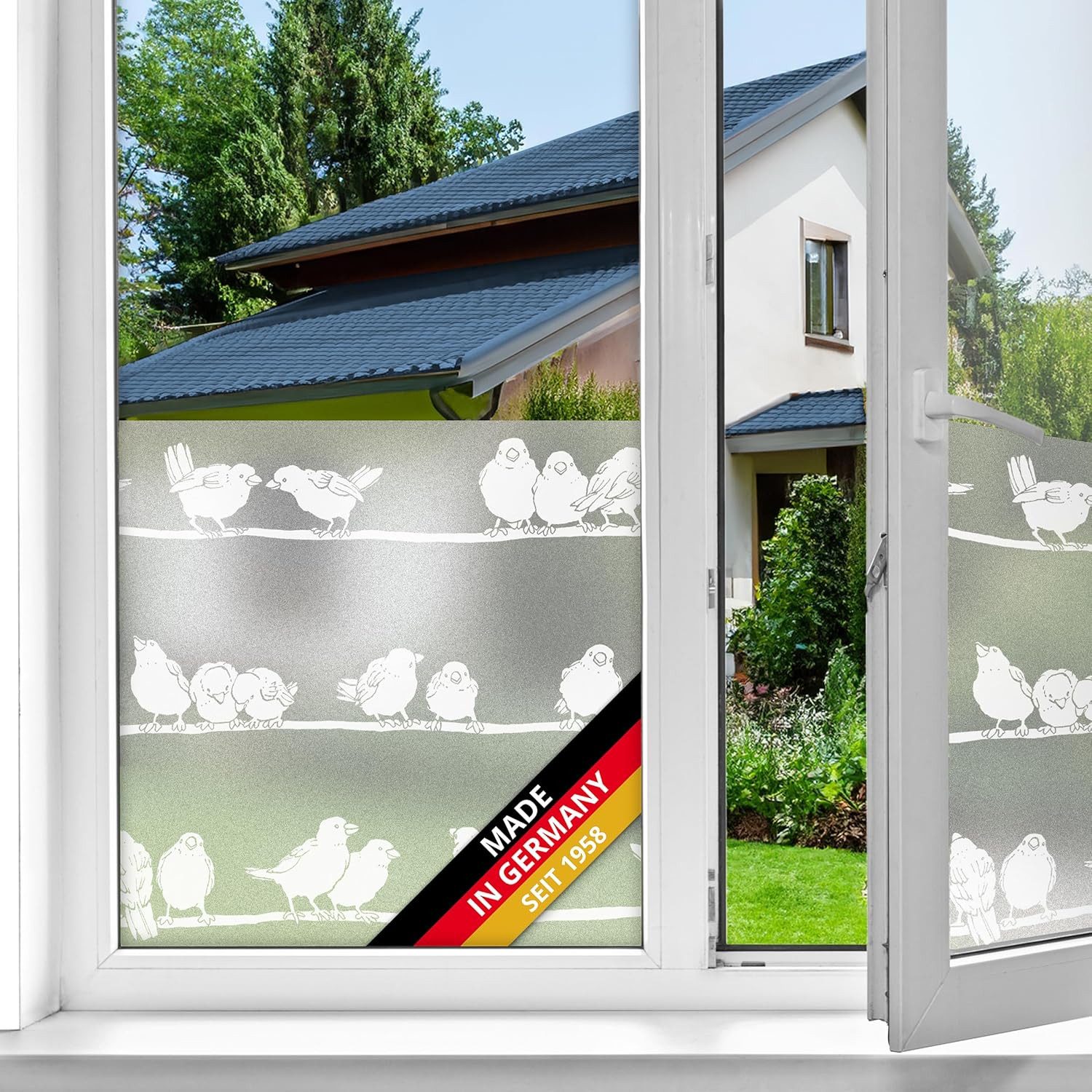 d-c-fix Fensterfolie selbsthaftend Filippa Sichtschutzfolie Deko Folie für Fenster innen, Glatt, Statisch haftend - rückstandslos entfernbar & wiederverwendbar
