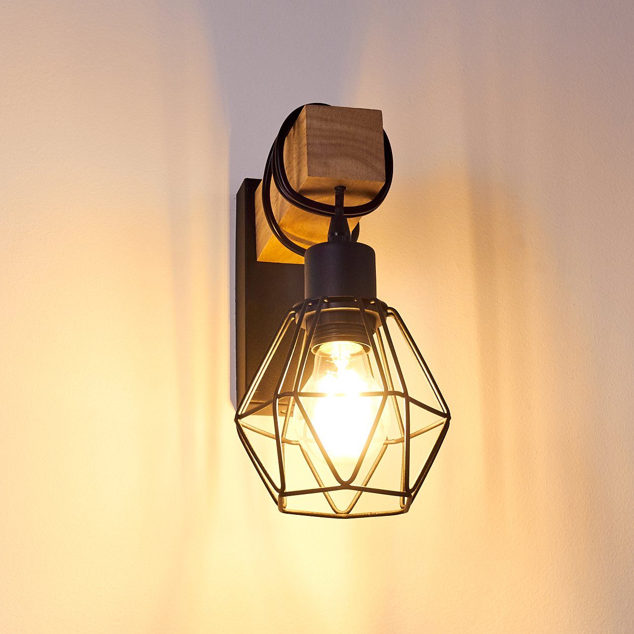 hofstein Wandleuchte Vintage Wohn Schlaf Beleuchtung Lampen Wand Flur Holz/schwarz Zimmer