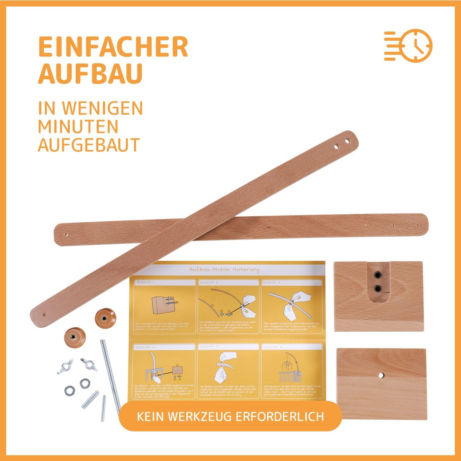 Buchenholz Deutsches für Wickeltisch Holz 1 (1er Stück Design, Holz-Halterung Mobile Livonir Pack) I