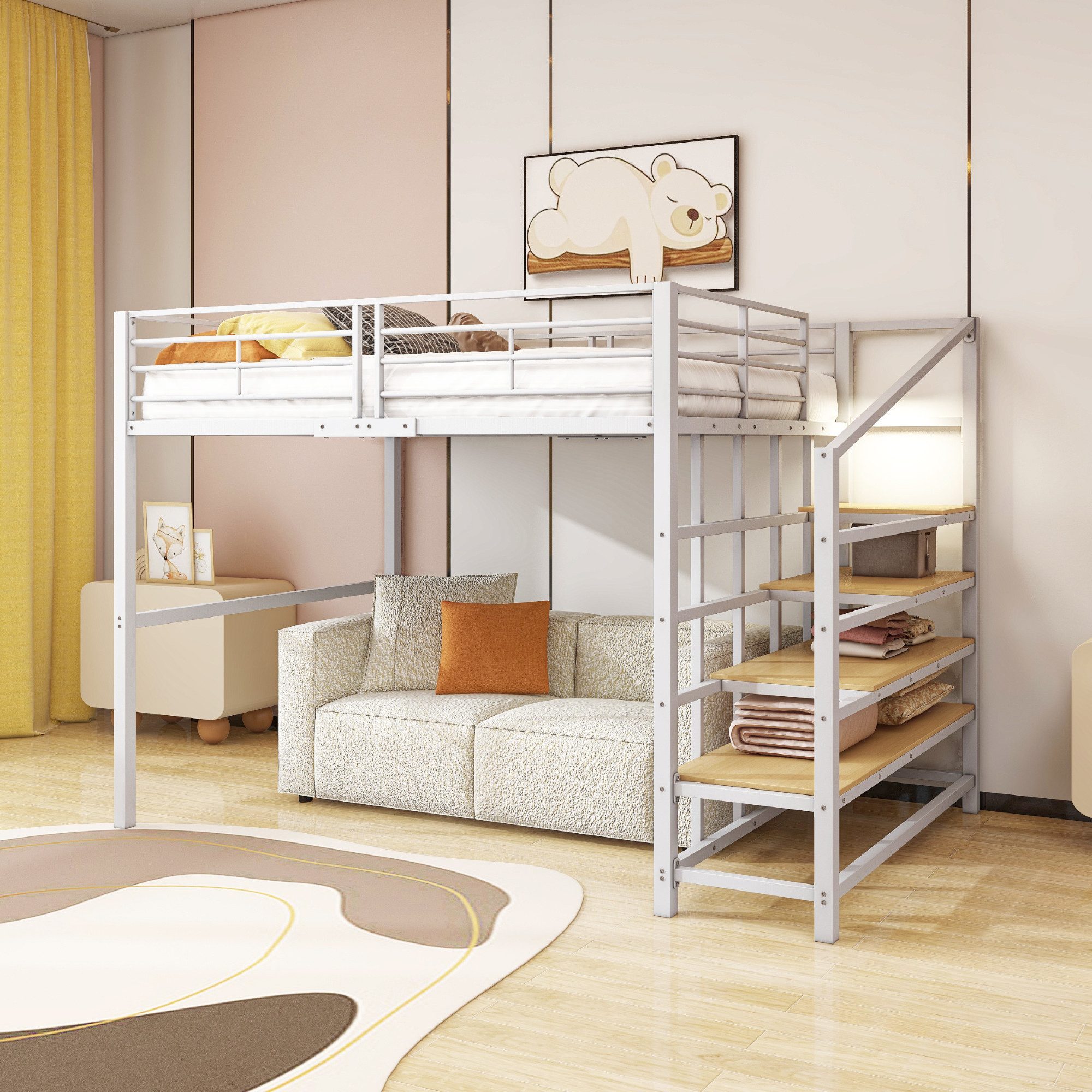 Flieks Hochbett Metallbett Kinderbett 140x200cm mit günstig online kaufen