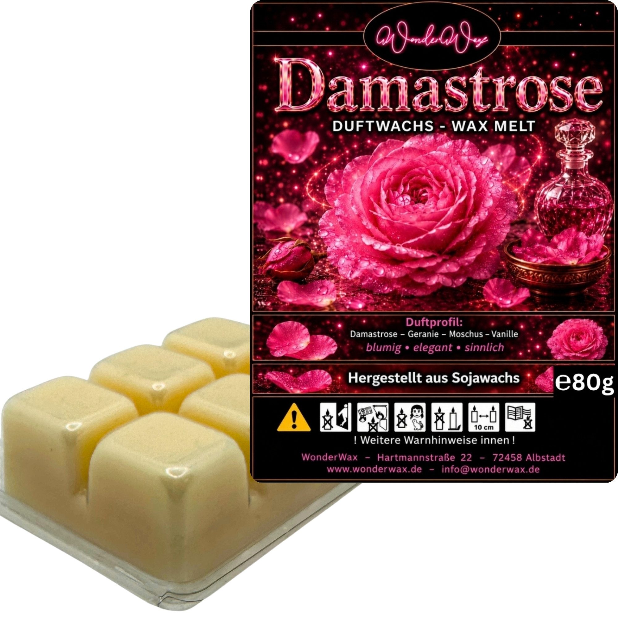 WonderWax Duftwachs WonderWax® Duftwachs 6 Würfel, (Damastrose), Duftrichtung: Damastrose