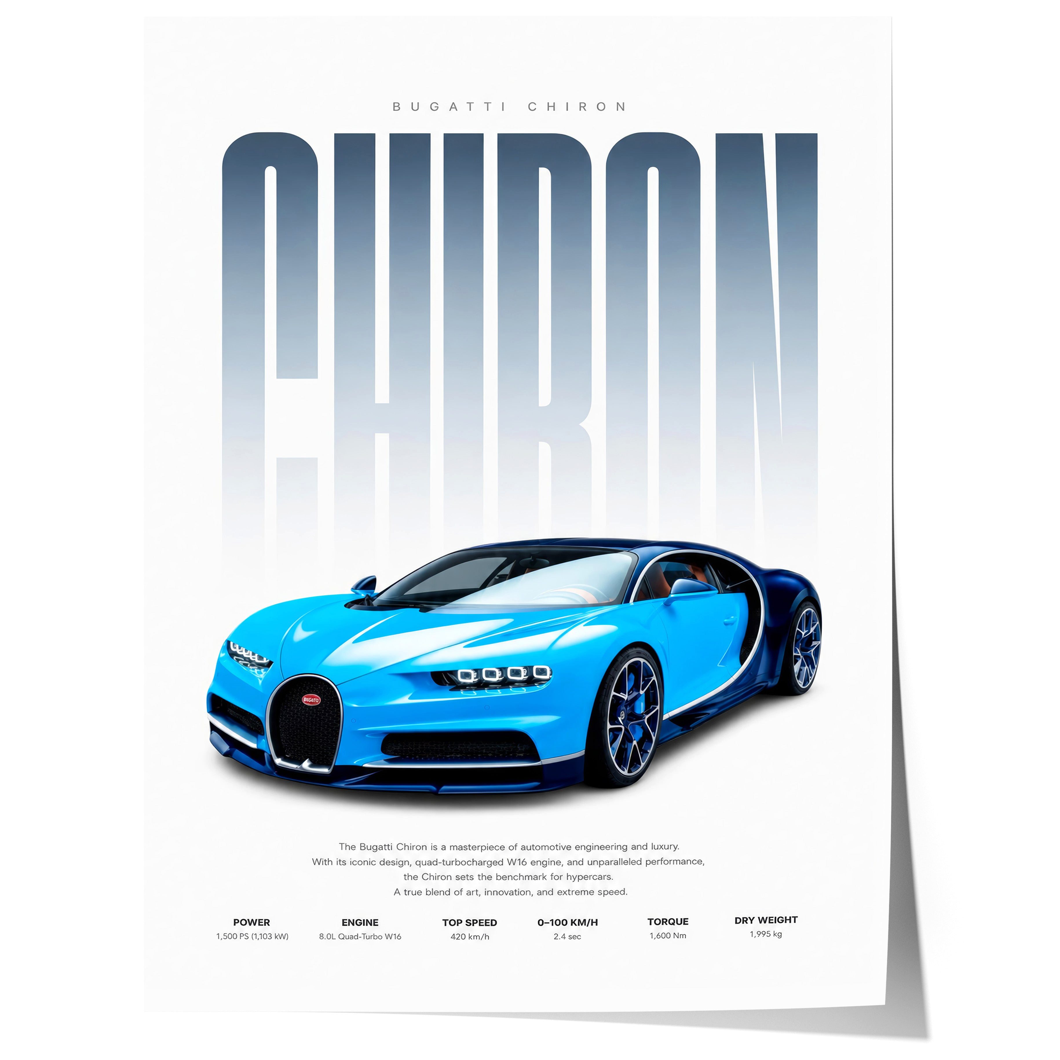 JUSTGOODMOOD Poster Hypercar Blau Geschenkidee Luxus Sportwagen Wandbild Deko Print ohne R, (1 St)