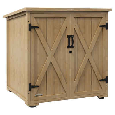 Outsunny Garten-Geräteschrank Gartenschrank, Wetterfester Geräteschuppen mit Doppeltür, BxT: 77.5x88 cm, (Gartenschuppen, 1 St., Holzschrank), für Garten, Balkon, Natur, 77,5 x 88 x 90 cm