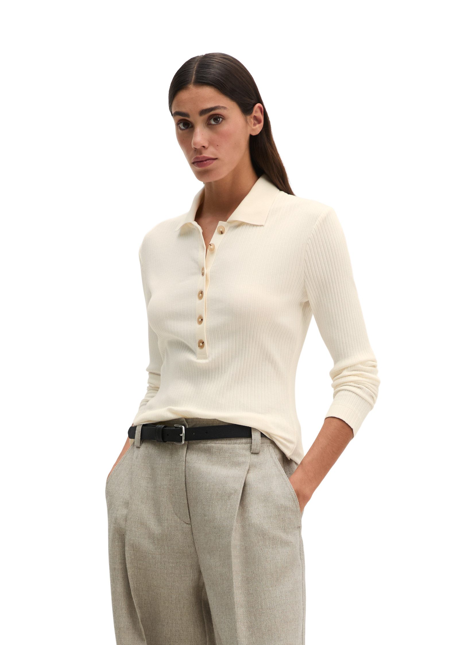 Marc O'Polo Langarm-Poloshirt aus Bio-Baumwoll-Modal-Stretch-Jersey