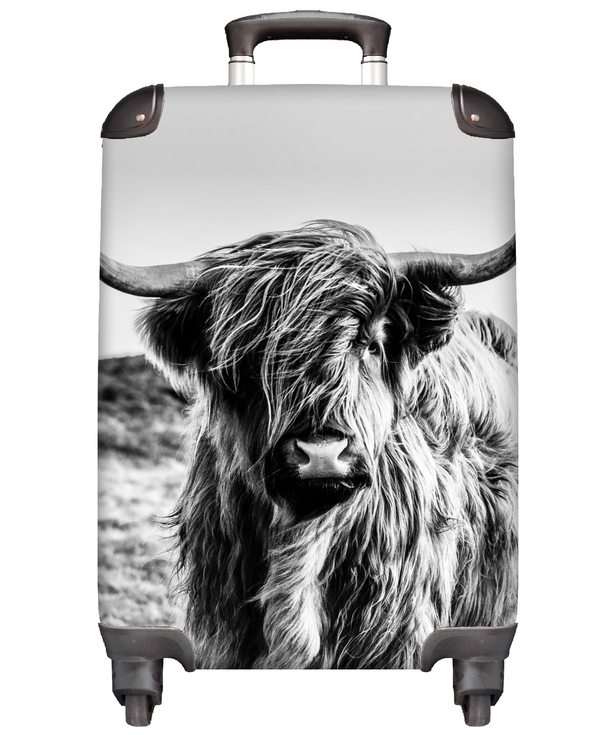 - Handgepäckkoffer Schwarz Kuh -, - Natur Weiß Schottischer Reisetasche - für mit Hochländer - Tier Trolley, MuchoWow Reisekoffer Rollen, Ferien, Handgepäck 4 - rollen,