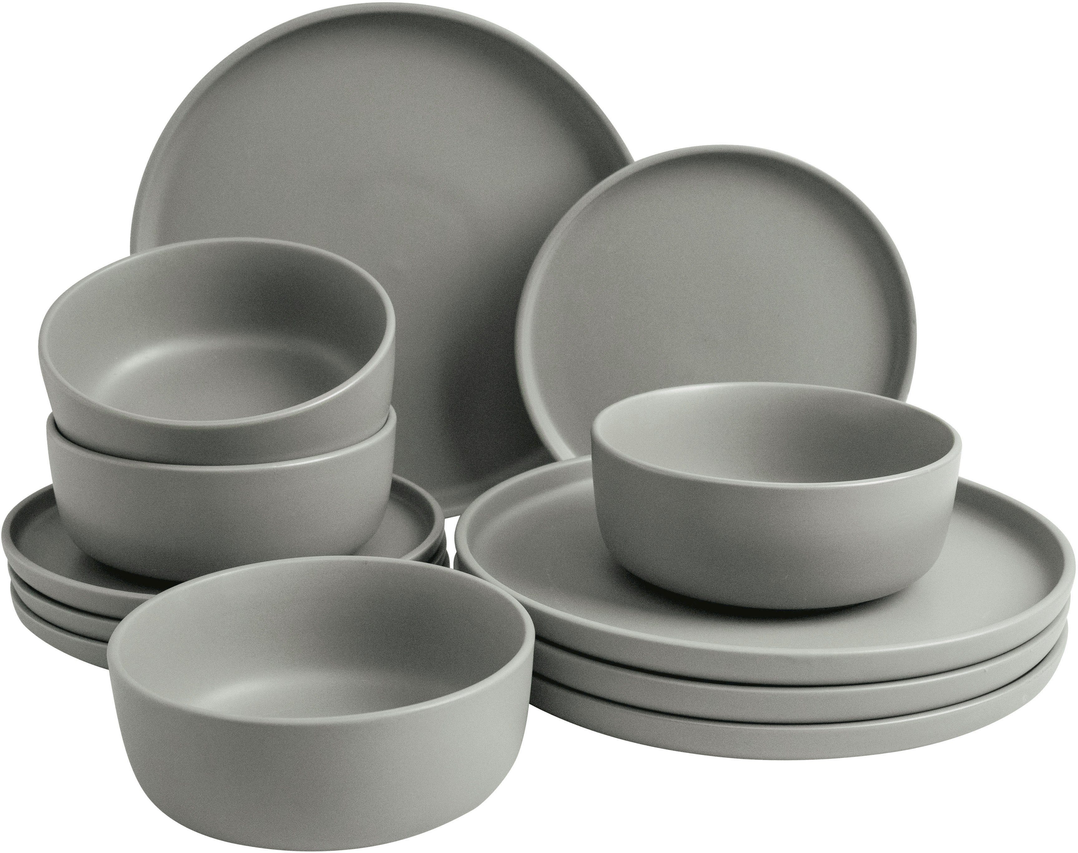 Personen Lena Service 4 Gercke (12-tlg), graugrün Geschirr-Set, Scandi Form, Home by Steingut, 4 Style, Belli LeGer Personen, für Tafelservice Teile, runde 12