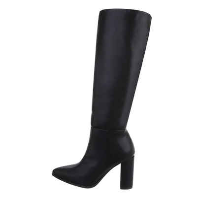 Ital-Design Damen Elegant High-Heel-Stiefel Blockabsatz High-Heel Stiefel in Schwarz