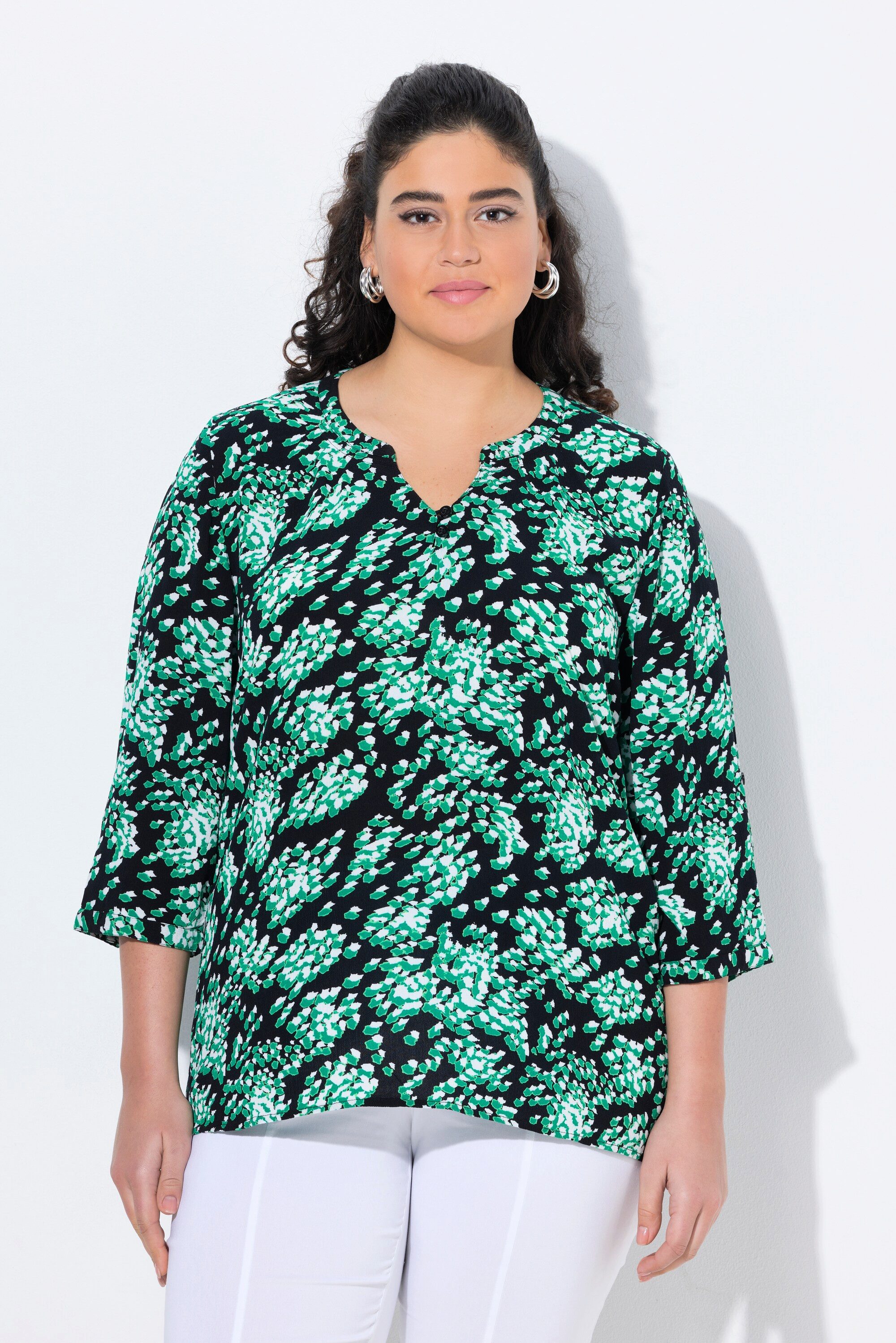 Ulla Popken Tunika Tunika bedruckt Rundhals Knöpfe 3/4-Arm günstig online kaufen