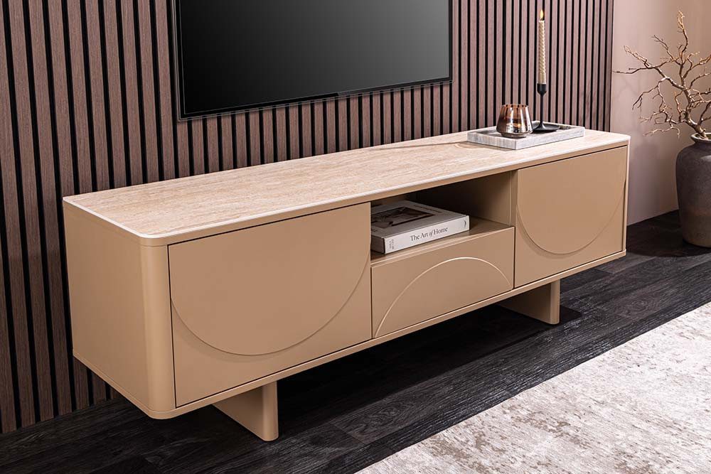 riess-ambiente TV-Board SAVOY 150cm beige/greige - Keramik, mit Schublade, 3D-Front, Stauraum (Einzelartikel, 1 St), modernes Lowboard - ideal für Flur, Ess-, Wohnbereich und TV-Ecke