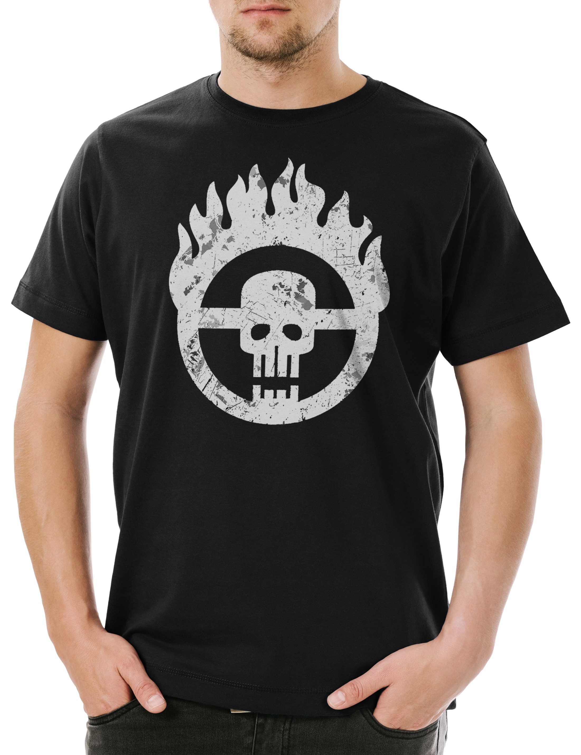 Urban Backwoods Print-Shirt Skull Wheel Insignia Herren T-Shirt Scrotus Mad Miller Main Force (1-tlg) Patrol Furiosa Max Thunderdome