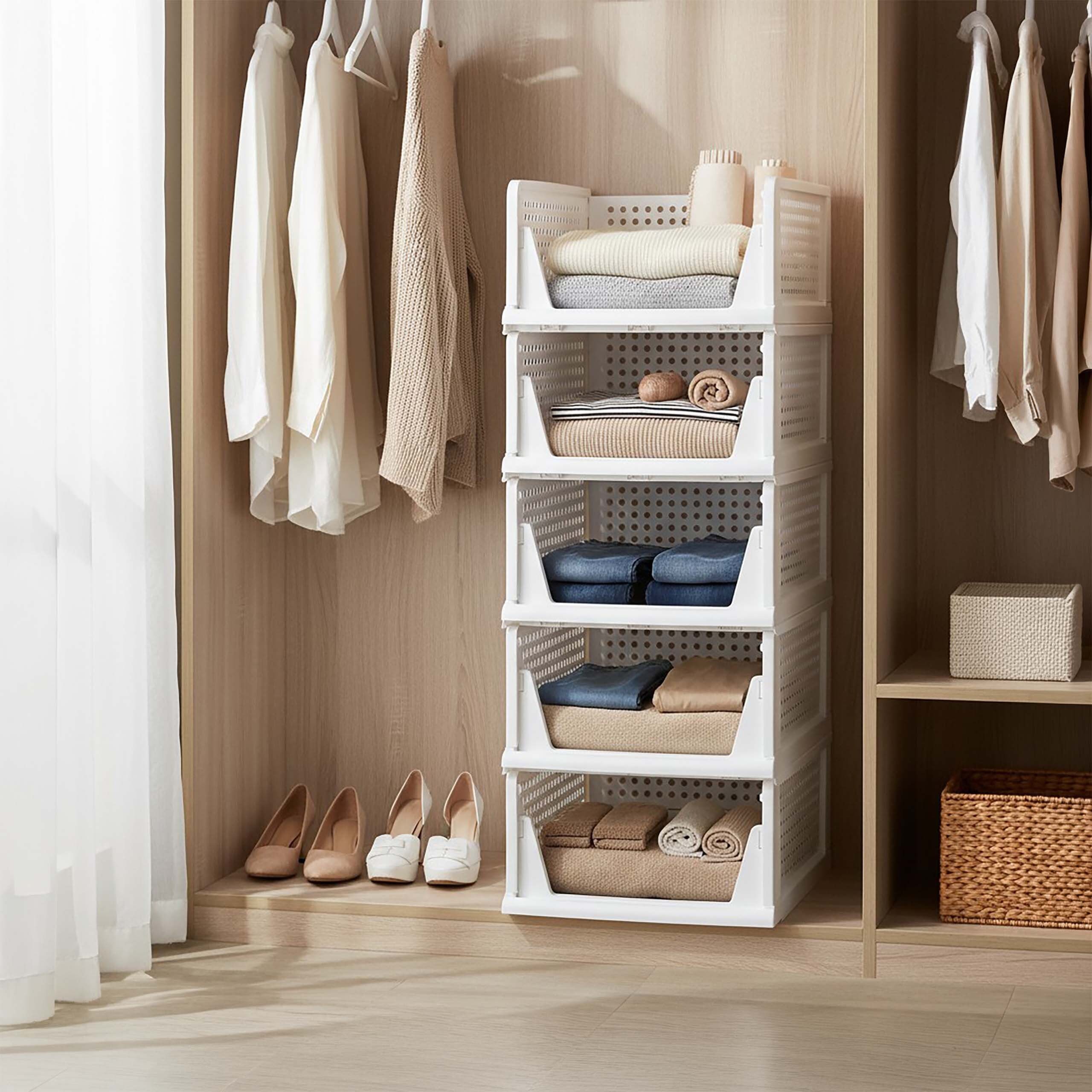 relaxdays Faltbox Kleiderschrank Organizer 5er Set, weiß