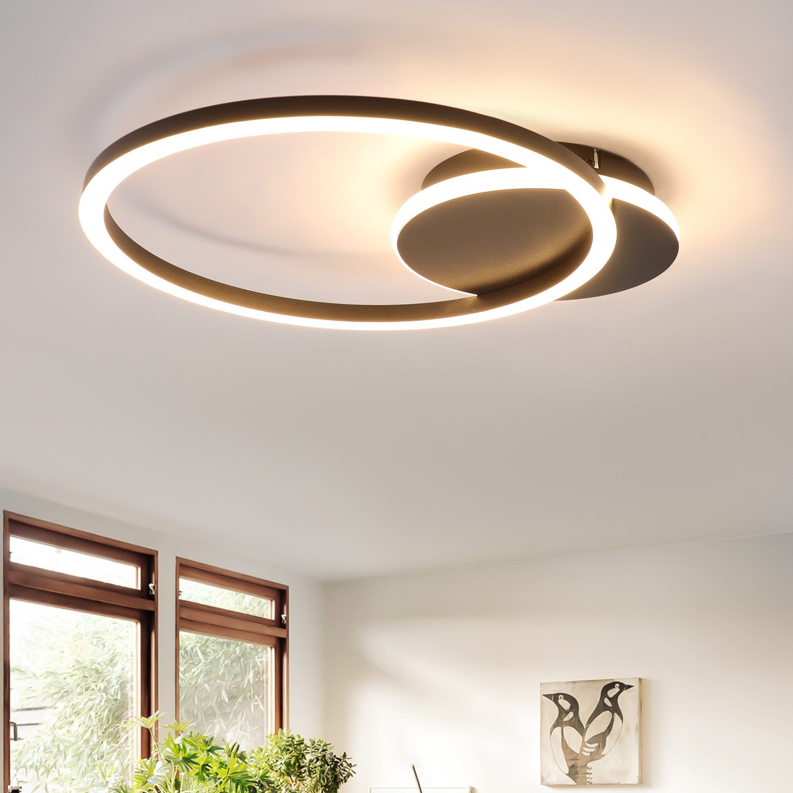 ZMH LED Deckenleuchte Wohnzimmer - 24W 2-Ringen Deckenlampe 3000K Flur Meta günstig online kaufen
