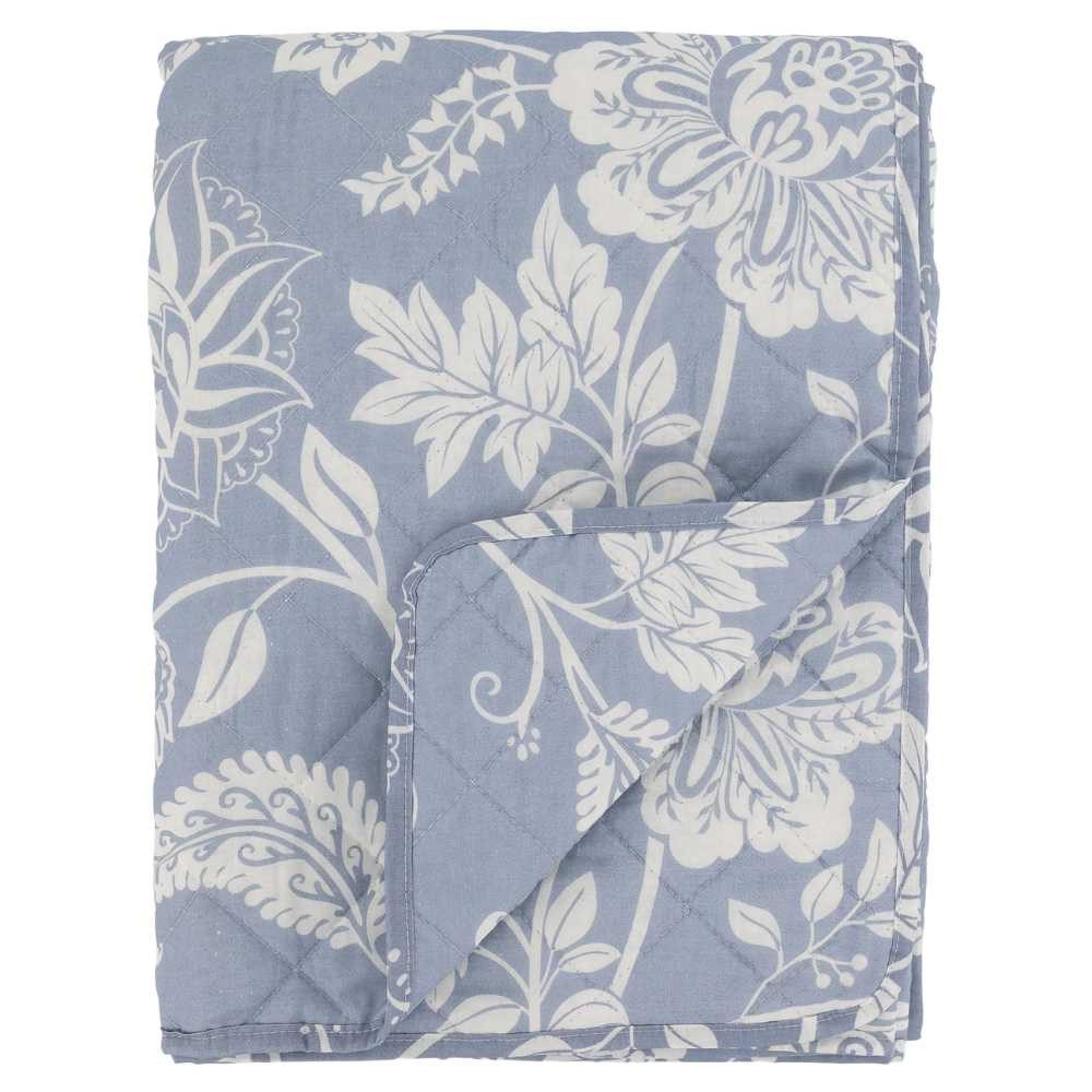 Wohndecke Chic Antique Quilt AIX SKY BLUE Blau Weiß mit Blumen Muster 180x130 cm, Chic Antique
