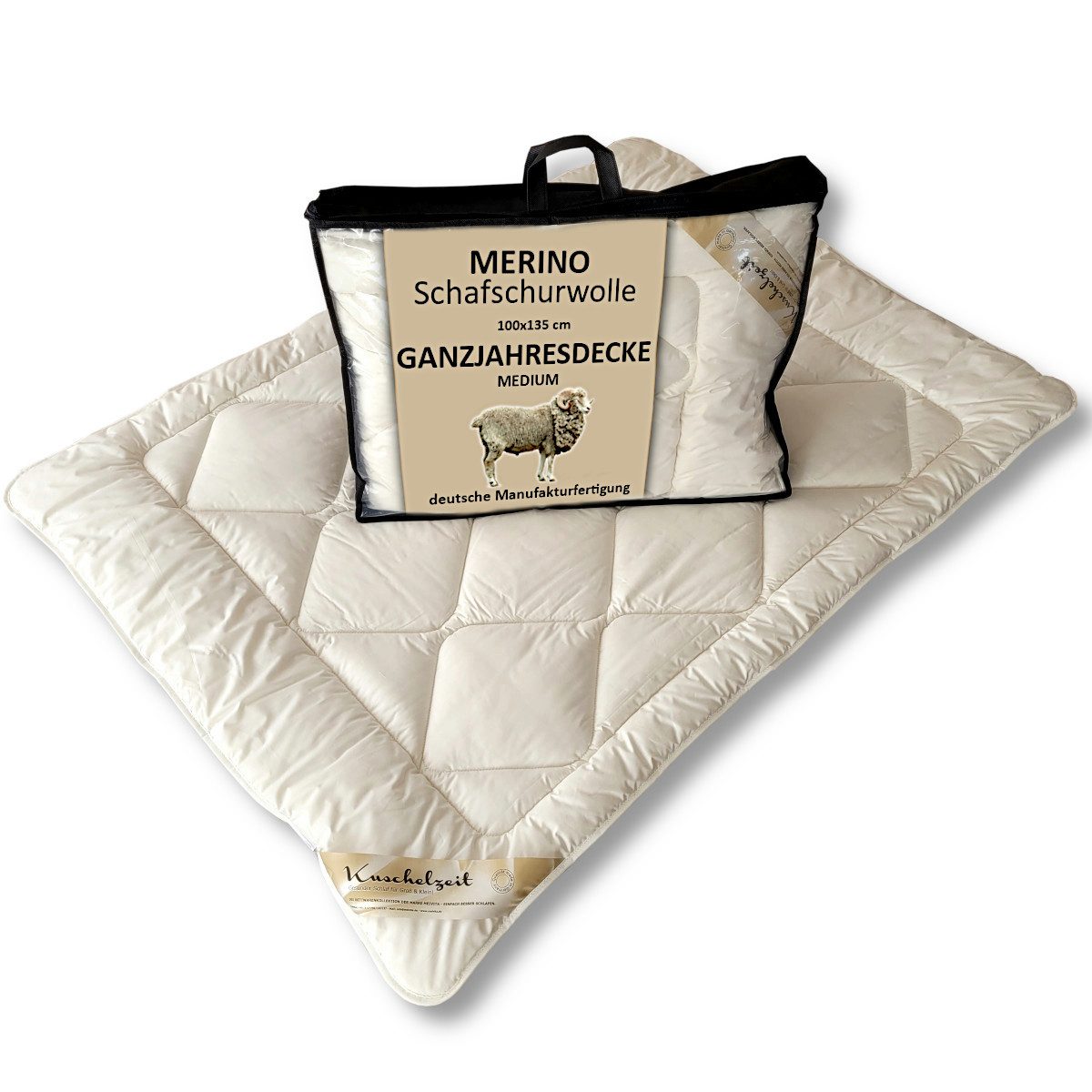 Meivita Naturhaarbettdecke Merino Schafschurwolle Ganzjahresdecke Kinderdecke in 100x135 cm, Füllung: 100% Wolle, Bezug: 100% Baumwolle, Bettdecke Hergestellt in Deutschland
