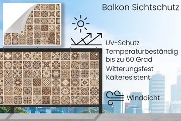 MuchoWow Balkonsichtschutz Design - Blumen - Braun - Natur - Vintage (1-St) Balkonbanner, Sichtschutz für den Balkon, Robustes und wetterfest