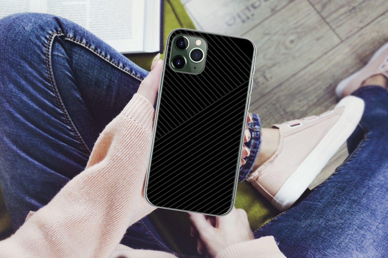 MuchoWow Handyhülle für Apple iPhone 11 Pro Max Linien - Abstrakt - Schwarz - Grau - Minim, Smartphone-Bumper, Print, Handy Schutzhülle Dünn
