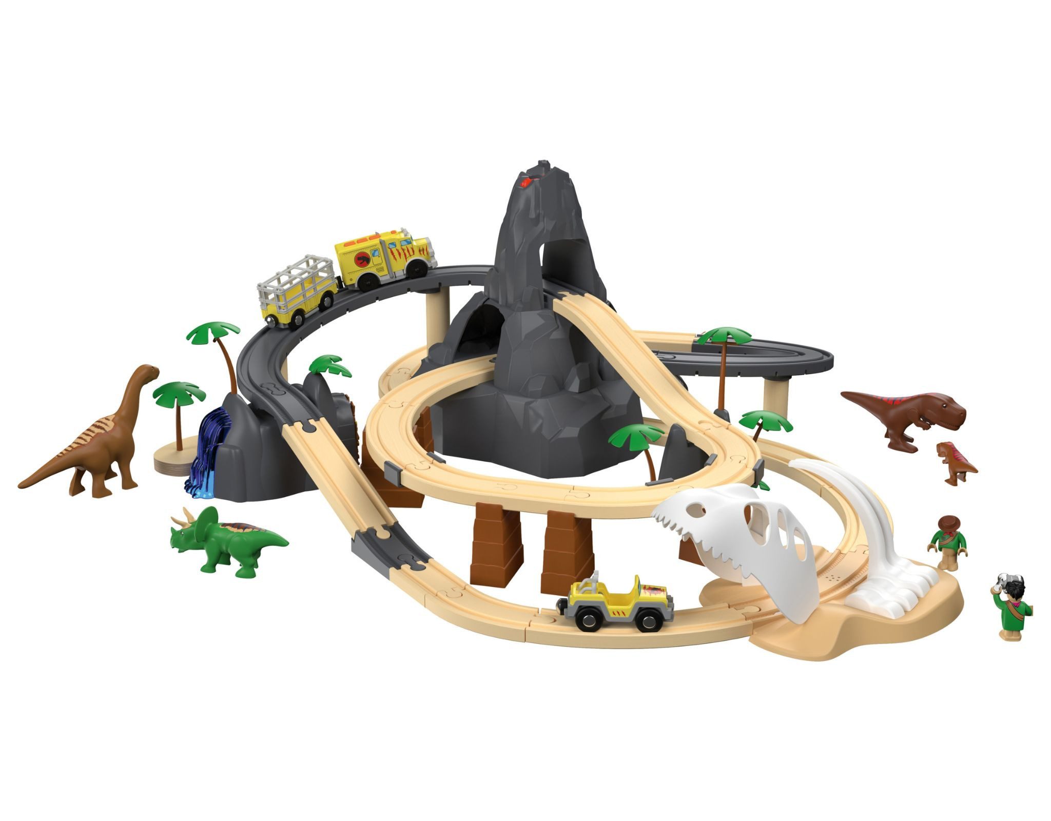 lupilu Spielzeug-Eisenbahn LUPILU® Holz Eisenbahn Set XL Dinoland Buchenholz Spielzeug Kinderbahn, Zertifizierung: CE-Kennzeichnung