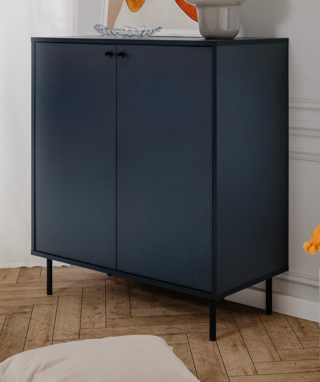 Furn.Design Kommode Barina (Kombikommode in dunklem blau, 2-türig, 80 x 90 cm), mit 4 Fächern