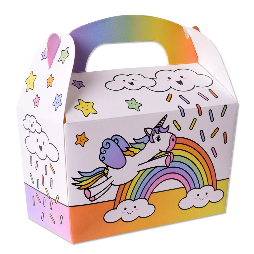 TE-Trend Faltbox 12 Stück Box Kinder Einhorn Geschenkbox Regenbogen Mädchen (12 St), mit Henkel und Motiv