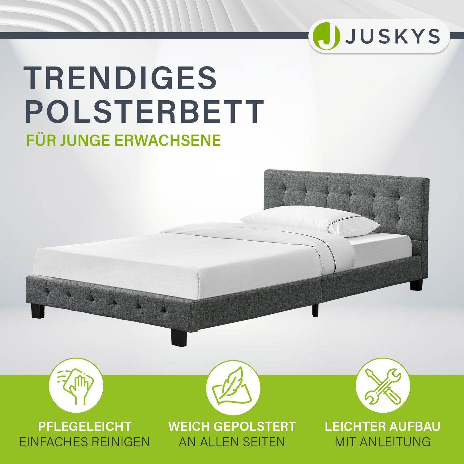 Juskys Polsterbett Manresa, gepolstertes Kopfteil, stabiler günstig online kaufen