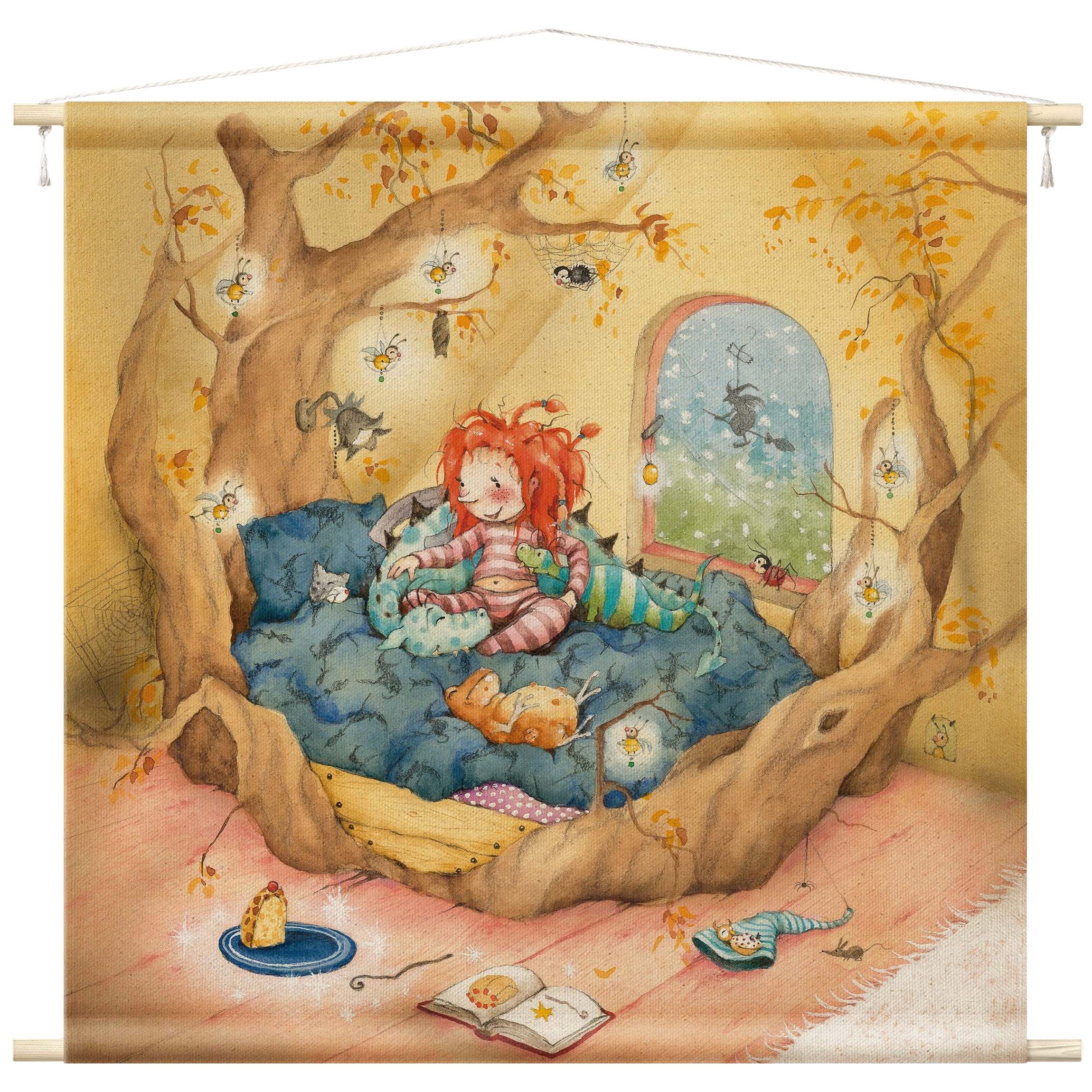 Bilderdepot24 Wandteppich modern Mädchenzimmer Aquarell beige, quadratisch, Höhe: 2.6 mm, großes Wandbild aus Natur-Baumwolle Wandbehang Stoffbild Tuch Wollseil