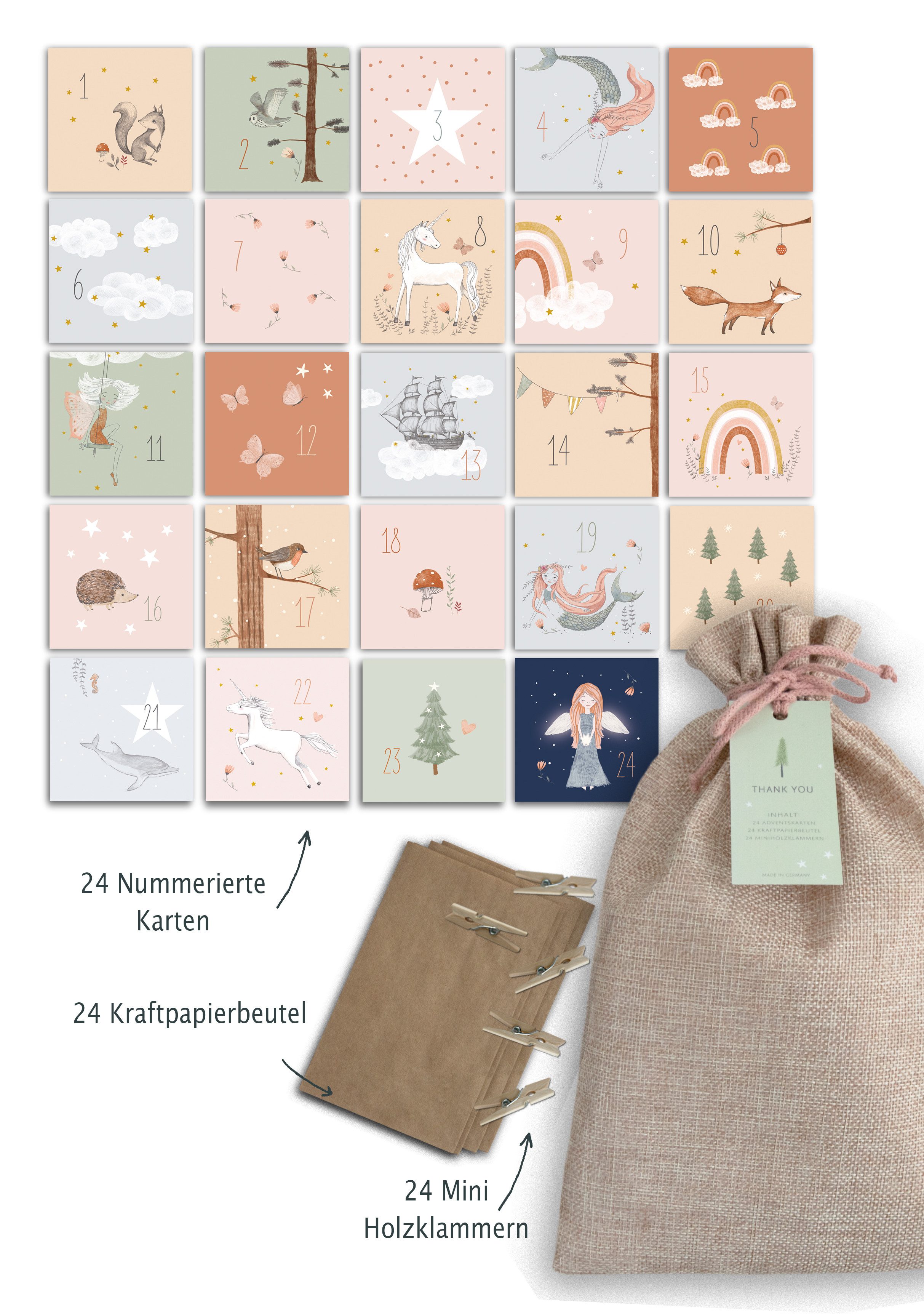 Designforlittleones befüllbarer Adventskalender Adventskalender Magische Figuren DIY, befüllbar
