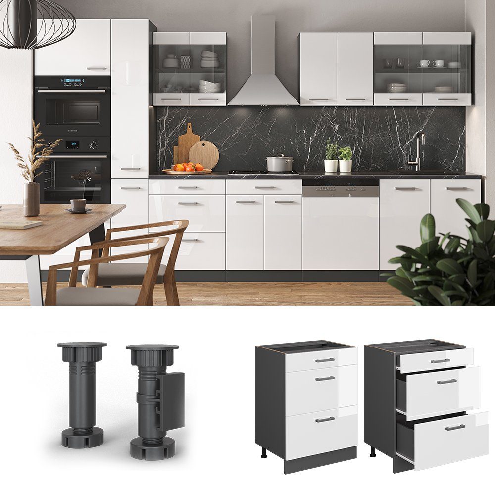 Vicco Unterschrank R-Line Weiß Hochglanz/Anthrazit 60 mit Schubladen ohne Arbeitsplatte (1-St)