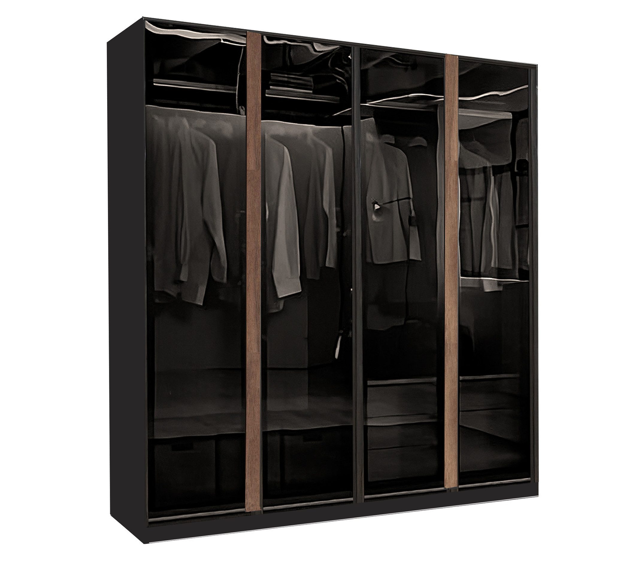 Palms-Store Kleiderschrank Drehtürenschrank Monaco⁺ mit hochwertigen Glasrahmentüren transparentem Grauglas inkl. umfangreichem Zubehör