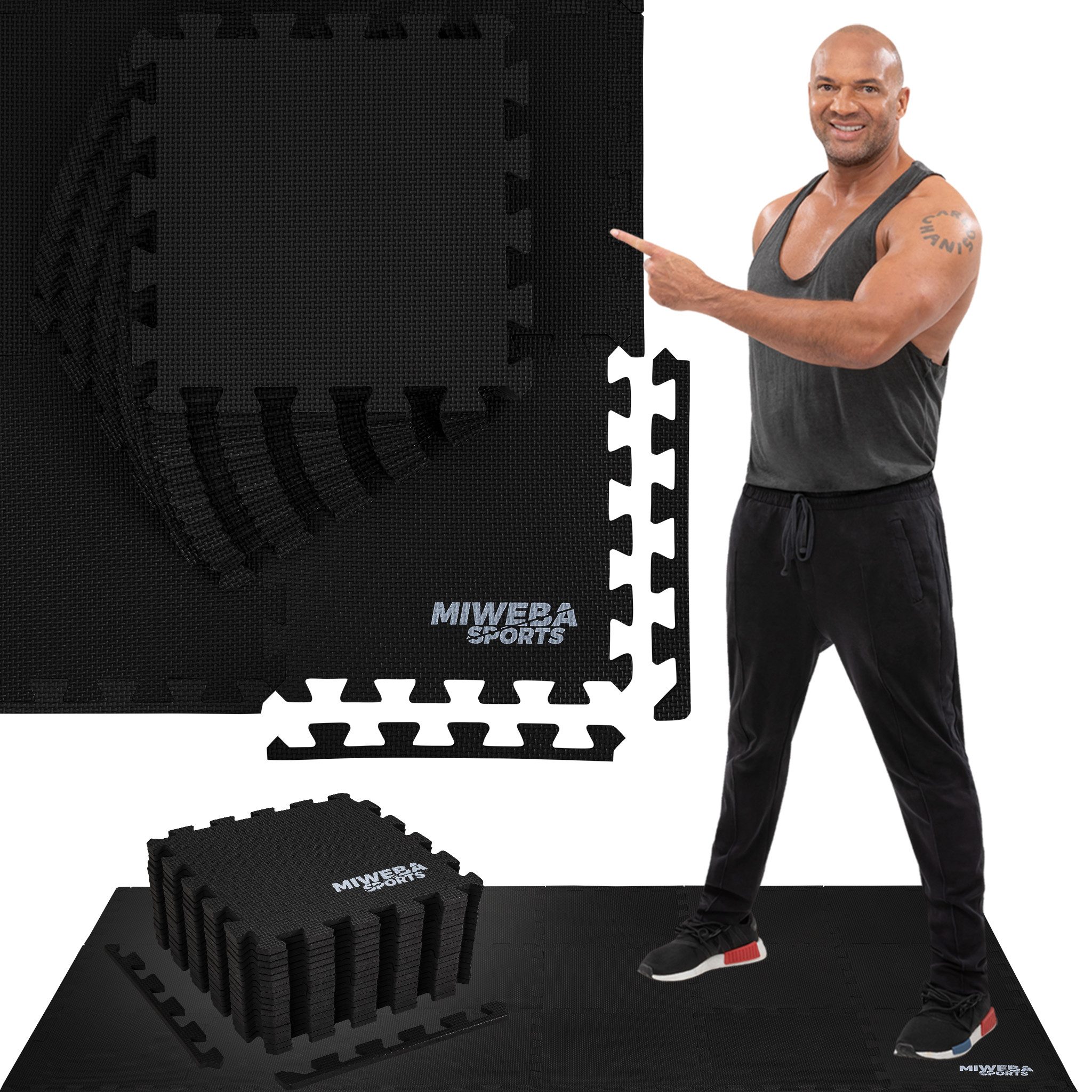 Miweba Sports Bodenschutzmatte BS100 - BS50 Puzzlematte - Premium Trainingsmatte für Fitnessgeräte, Turnmatte, Sportmatte, 18-St., Bodenschutzmatte, Schutzmatte Fitnessmatte - 2 Farben - quadratisch