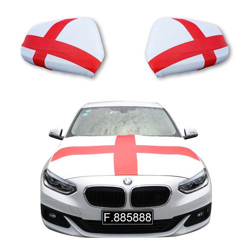 Sonia Originelli Fahne Fanset Auto EM "England" Fußball Motorhaube Außenspiegel Flagge, für alle gängigen PKW Modelle, Motorhauben Flagge: ca. 115 x 150cm