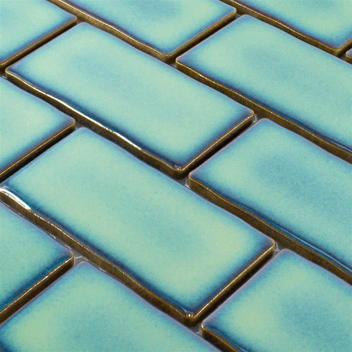 Mosafil Mosaikfliesen Keramik Mosaik Fliesen Florenz Handgemacht, Keramik 30.900x26.500, grün, 100% Handgeschnitten - Verlegefertig auf ein Netz geklebt -