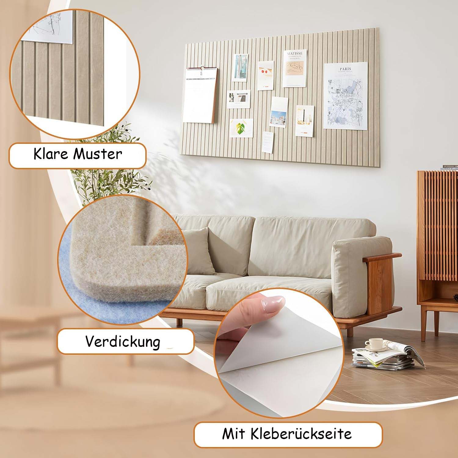 Agger Pinnwand Dekorative Pinnwand aus Filz, Selbstklebend, 40x60 cm – Bild 4 von 5