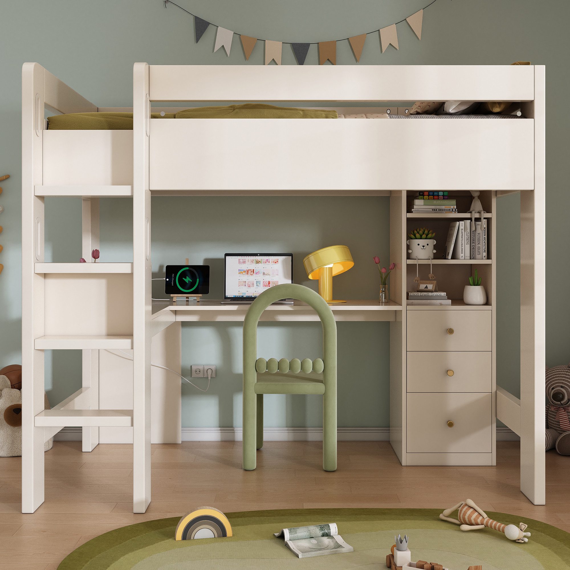 TavilaEcon Hochbett Kinderbett mit L-förmigem Schreibtisch, günstig online kaufen