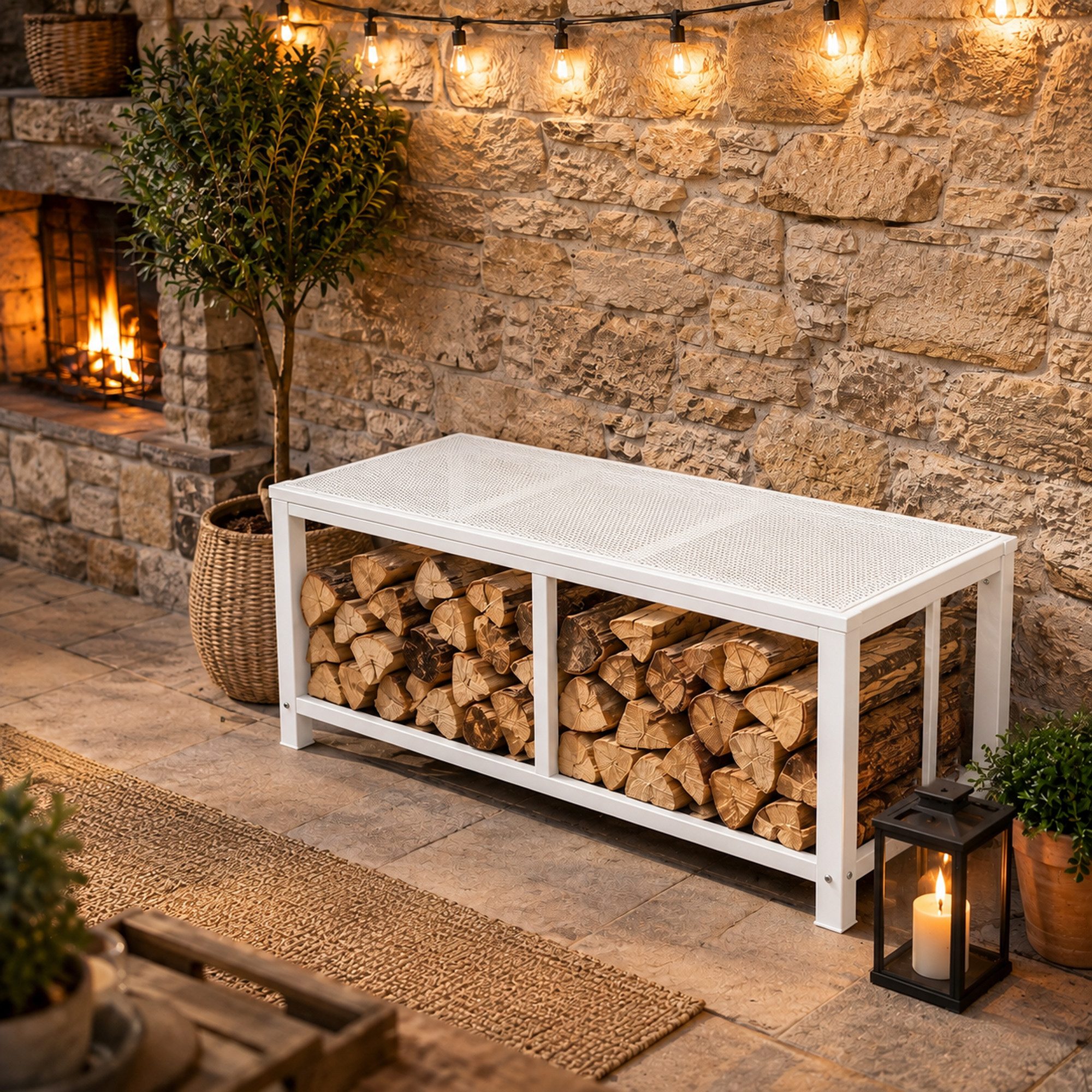 Quick Star Kaminholzregal Metall Kaminholzregal Sitzbank 100 x 48 x 45 cm, BxTxH:48x100x45 cm