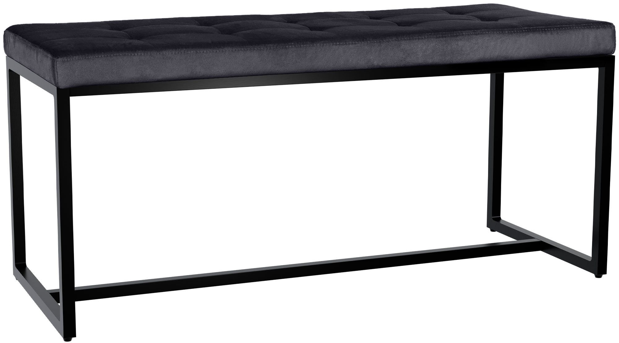 TPFLiving Sitzbank Elvion (Elegante Sitzbank mit weichem Samtbezug, Stabiles Vierfußgestell aus pulverbeschichtetem Eisen), Maße (TxBxH): 40 x 100 x 48cm - Farbe: schwarz