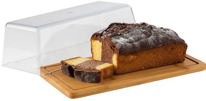 APS Servierplatte Tablett mit Haube, Kunststoff, Massivholz, mit Antirutsch-Füßchen und Haube