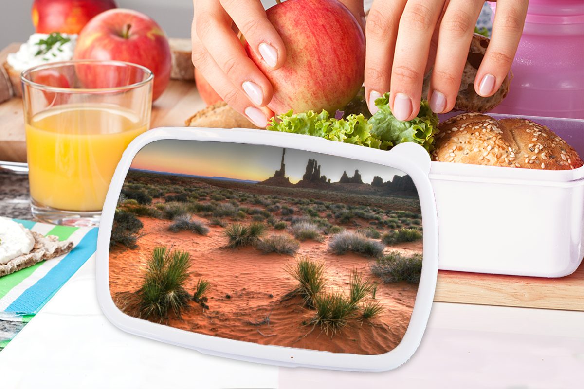 für in Brotdose, und Valley Sonnenaufgang Monument Erwachsene, Totempfahl für Mädchen (2-tlg), Lunchbox Kinder Brotbox MuchoWow Kunststoff, im Amerika, Jungs und weiß am