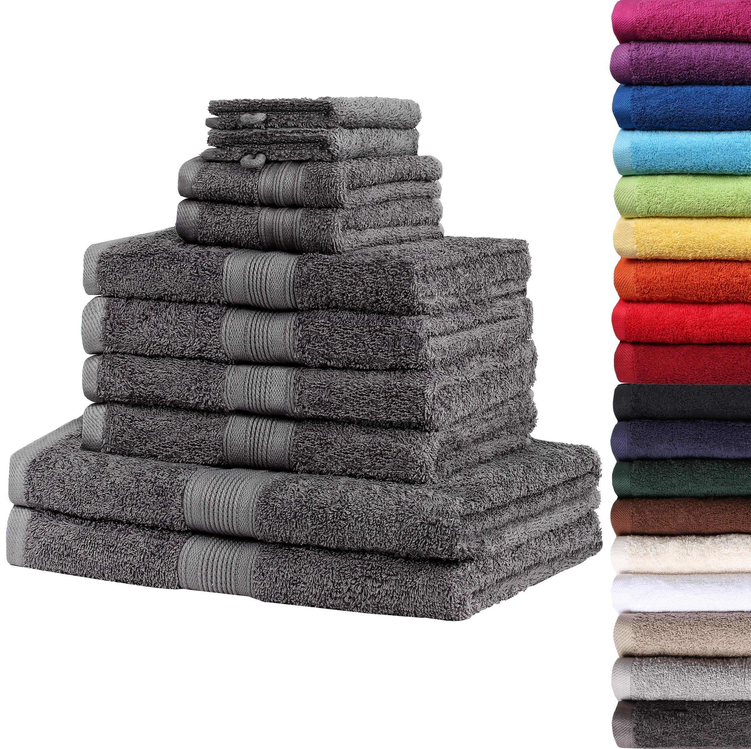 Baumwolle, 2X Gästetücher, grau 4X Handtücher, Anthrazit 2X Duschtücher, Handtuch-Set NatureMark Handtuch Waschhandschuhe 10tlg. 100% (10-tlg), 500gsm, Set 2X