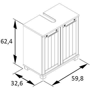 Lomadox Waschbeckenunterschrank JAUSA-80 Badmöbel im Landhaus-Stil, grau mit Eiche Nb., 59,8/62,4/32,6 cm