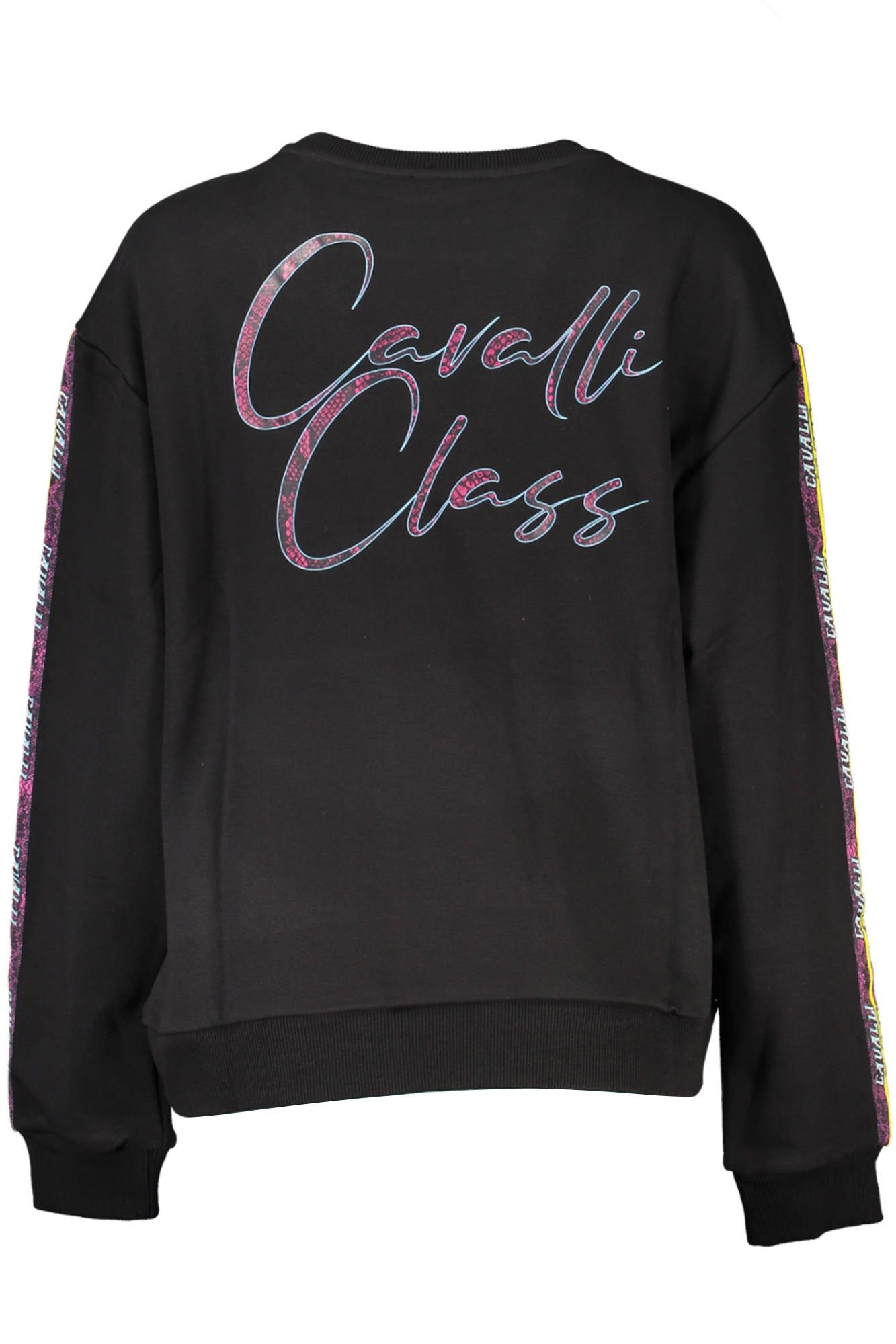 Cavalli Class Sweatshirt Schwarzer Damenpullover: Langarm, Rundhals