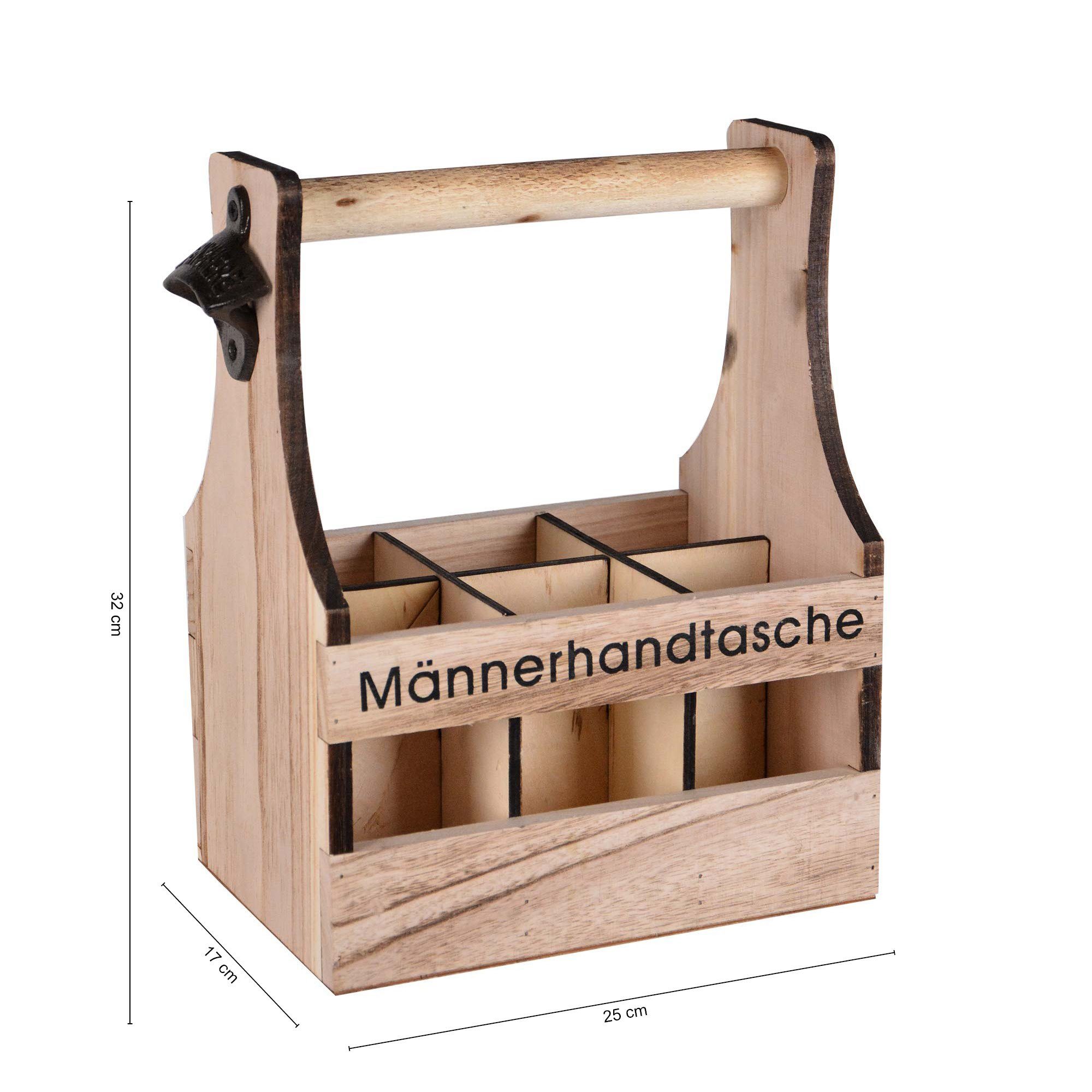 Flaschenkorb Bierträger Holz Biertasche mit Männerhandtasche, Flaschenöffner HOME UNUS Flaschenhalter aus