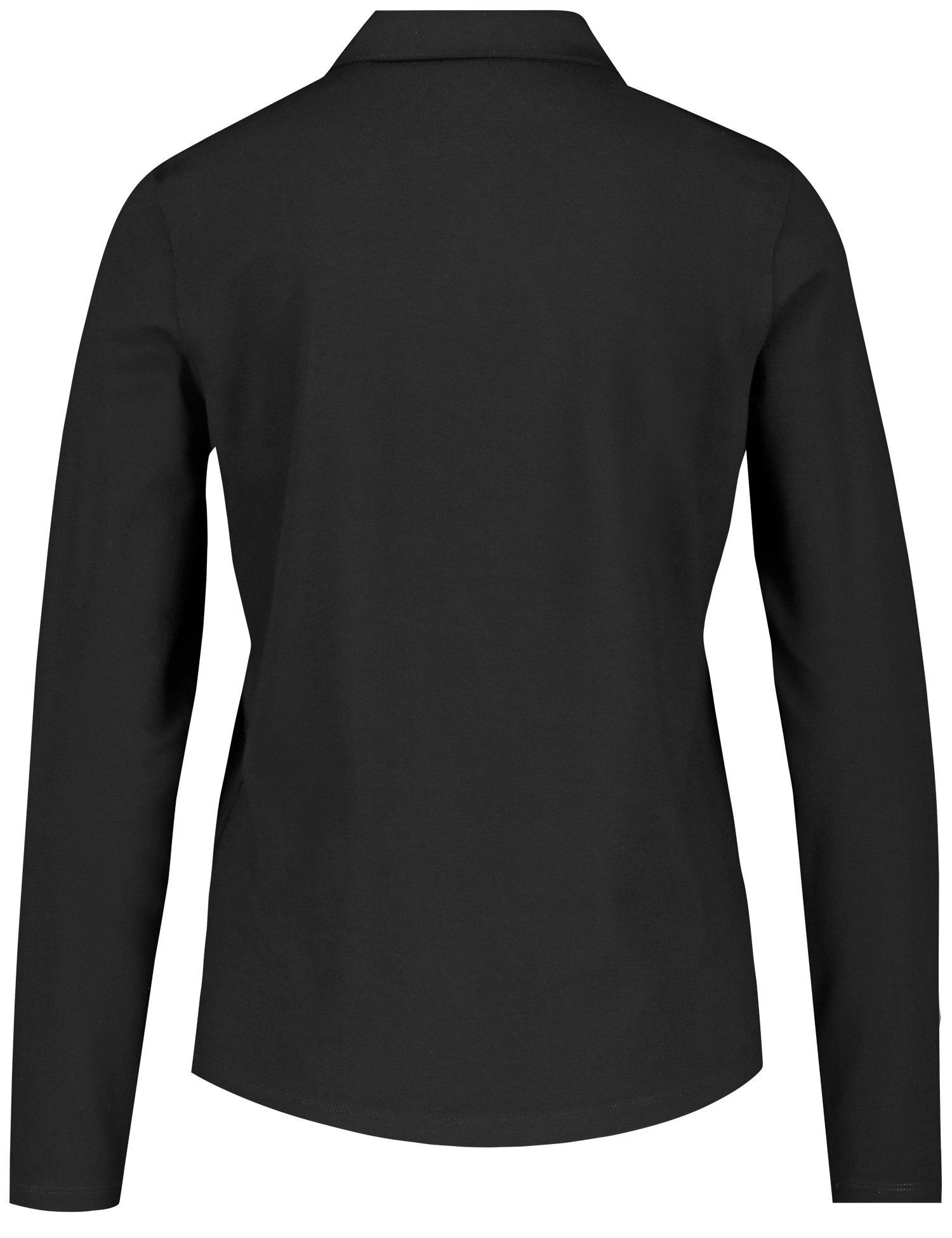 GERRY WEBER Knopfleiste mit Langarm durchgehender Schwarz Langarm-Poloshirt Poloshirt
