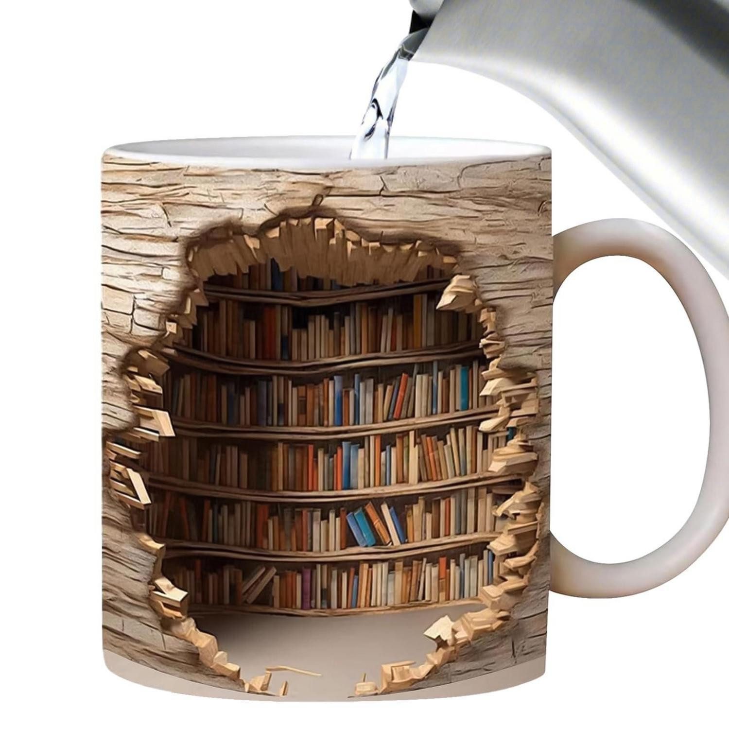 LuxusKollektion Tasse Tasse Keramik 3D Bücherregal beige, Keramik