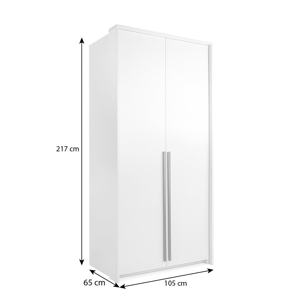 Beautysofa Drehtürenschrank GIANA 2‑türig (im modernen Stil, mit Kleiderstange und 2 Ablagefächern) Breite: 105 cm