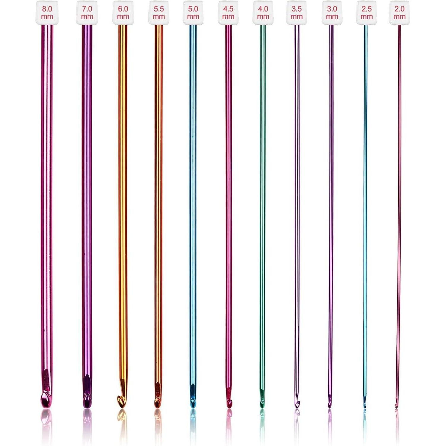 LuxusKollektion Häkelnadeln 11er Set Bunt Aluminium Tunesische Häkelnadeln 2,0-8,0 mm