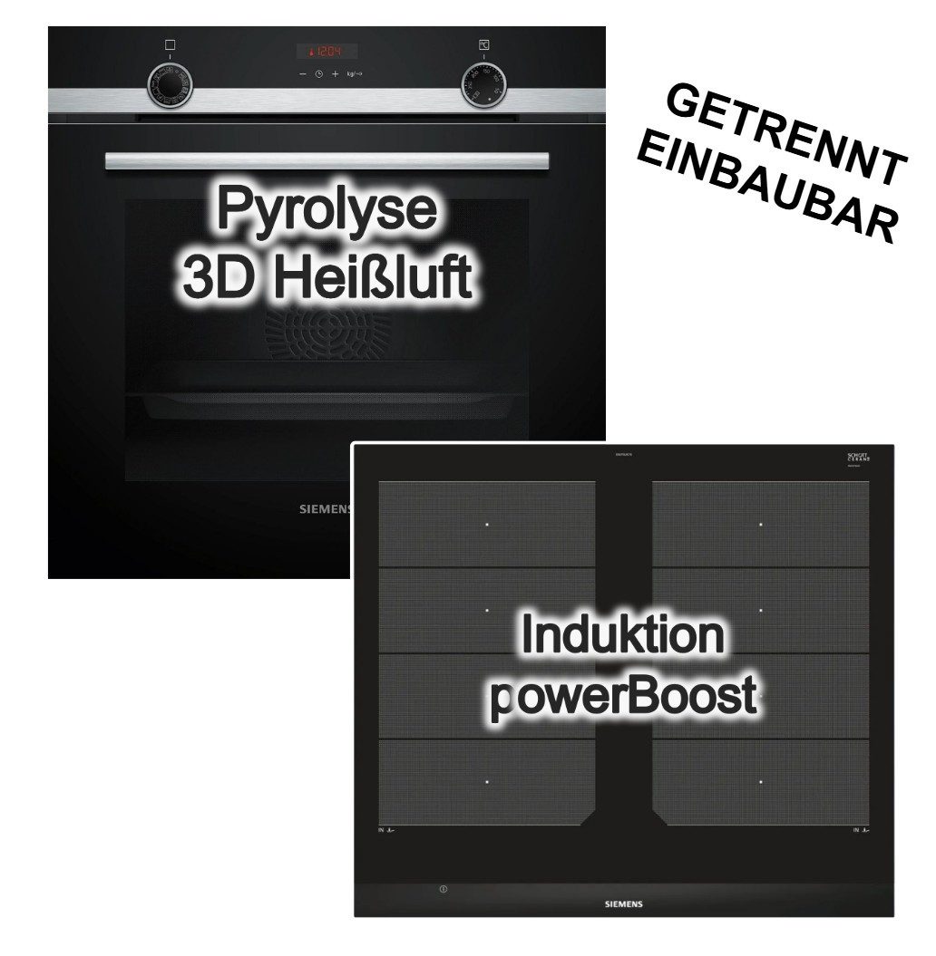 SIEMENS Backofen-Set Dampfunterstützung Pyrolyse + Induktionskochfeld Bratsensor Booster, mit 1-fach Teilauszug, Pyrolyse-Selbstreinigung