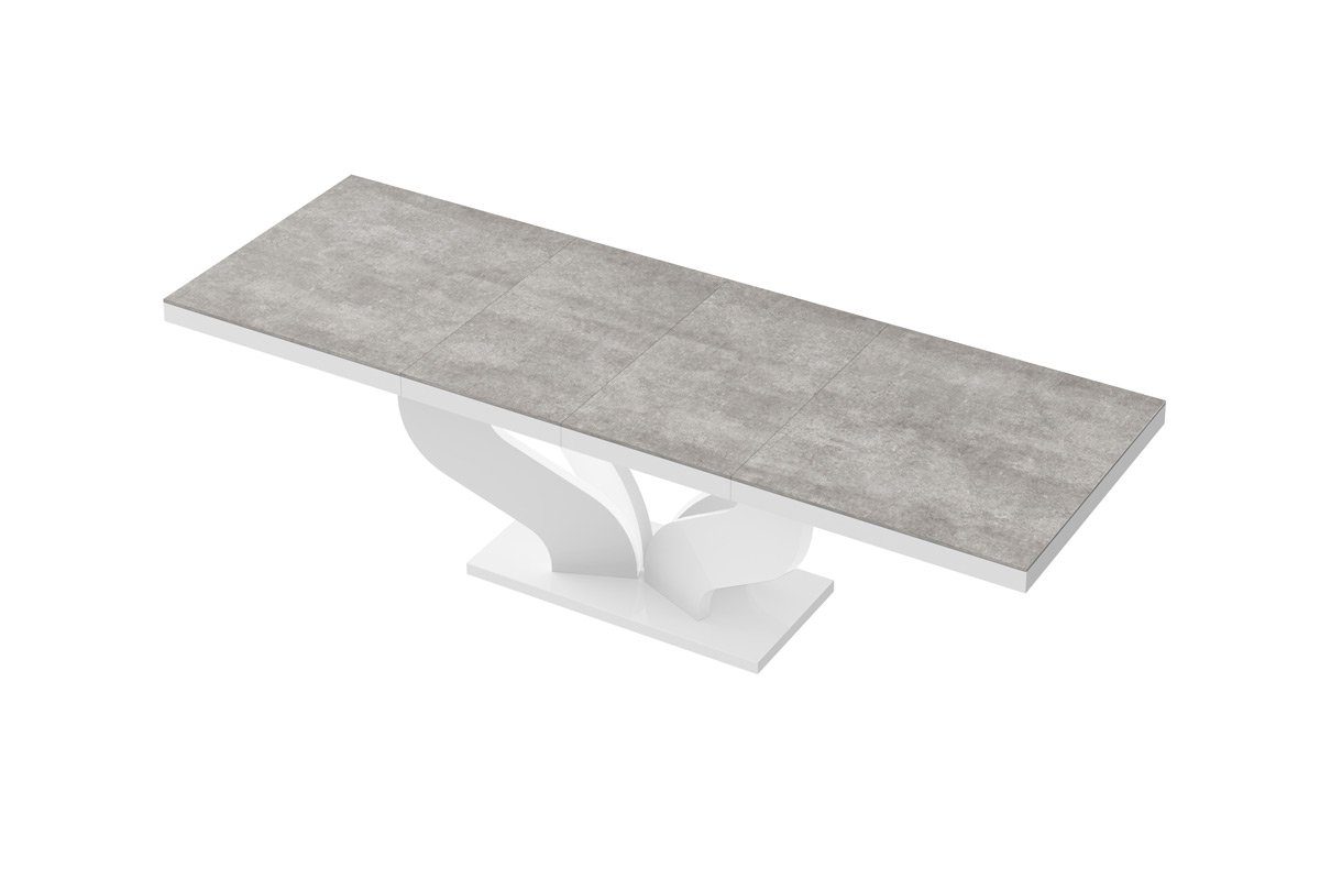 Beton Tisch Hochglanz ausziehbar cm Beton / Grau Weiß - 160-256 designimpex Hochglanz HEB-222 Design Weiß Esstisch